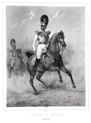 Portræt af Nicholas I Pavlovich (1796-1855) til hest med sin hær